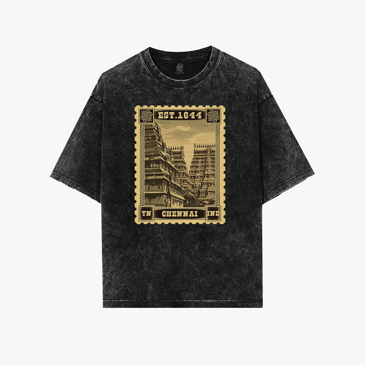 Chennai Stamp Design Acid Wash Oversized T-Shirt