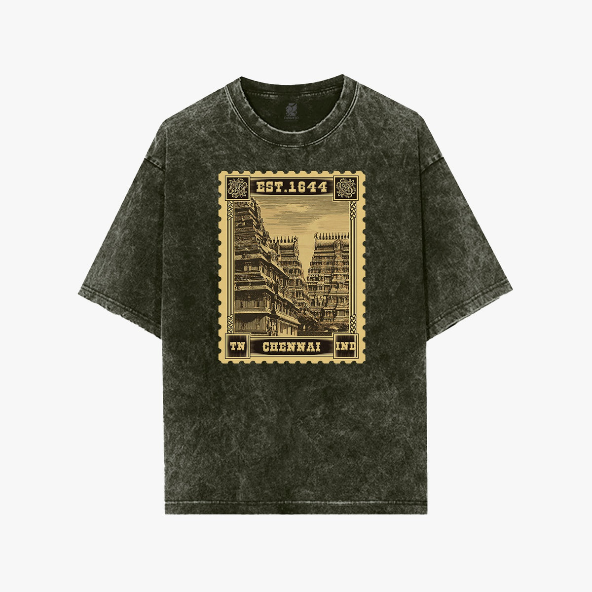 Chennai Stamp Design Acid Wash Oversized T-Shirt